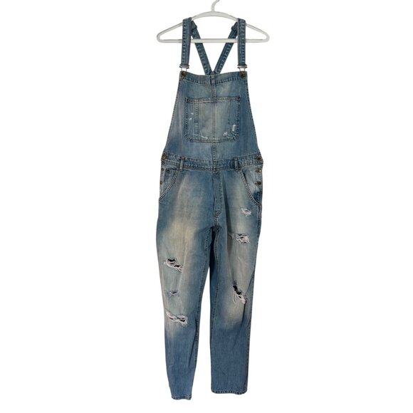Zara Man Denim Overalls Distressed Large Light Blue - Picture 1 of 9